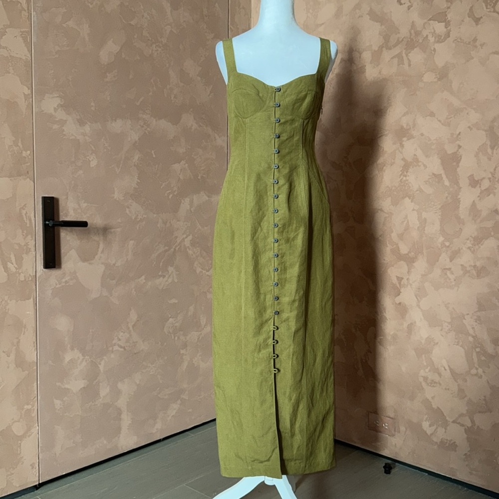 Mara Hoffman Olive Green Button-Down Midi Dress
